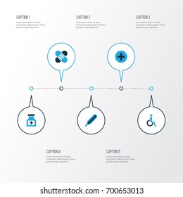 Antibiotic Colorful Icons Set. Collection Of Cure, Adhesive Plaster, Disabled And Other Elements. Also Includes Symbols Such As Plaster, Adhesive, Sign.