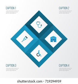 Antibiotic Colorful Icons Set. Collection Of Hospital, Spike, Disabled And Other Elements. Also Includes Symbols Such As Crutch, Disabled, Retreat.