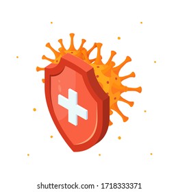 Antibiotic drug resistance, isometric concept. Bacteria hiding behind a medical shield. Vector illustration isolated on white background. Icon for designs, infographics, banners, social media posts.