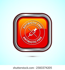 Antibiotic free icon design illustration, No antibiotic label. Organic, healthy, natural, Orange color square button design