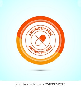 Antibiotic free icon design illustration, No antibiotic label. Organic, healthy, natural, Orange color button design