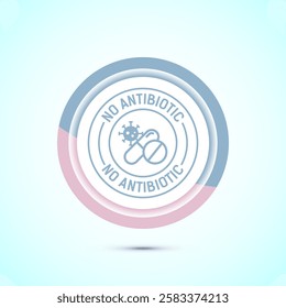 Antibiotic free icon design illustration, No antibiotic label. Organic, healthy, natural, Pastel color button design