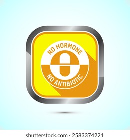 Antibiotic free icon design illustration, No antibiotic label. Organic, healthy, natural, Yellow shadow button design