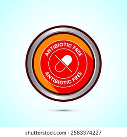 Antibiotic free icon design illustration, No antibiotic label. Organic, healthy, natural, Orange shadow button design