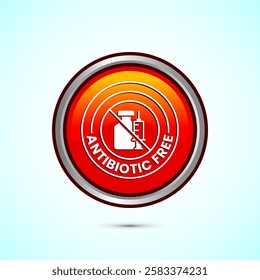 Antibiotic free icon design illustration, No antibiotic label. Organic, healthy, natural, Orange color round button design