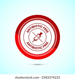 Antibiotic free icon design illustration, No antibiotic label. Organic, healthy, natural, Red color button design