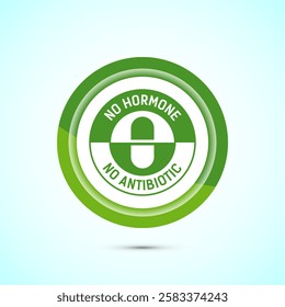 Antibiotic free icon design illustration, No antibiotic label. Organic, healthy, natural, Green color button design