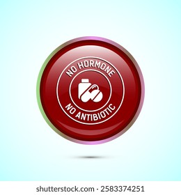 Antibiotic free icon design illustration, No antibiotic label. Organic, healthy, natural, Red color round button design