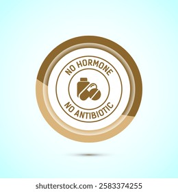 Antibiotic free icon design illustration, No antibiotic label. Organic, healthy, natural, Gold color button design