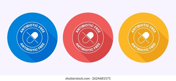 Antibiotic free icon design illustration, No antibiotic, Organic, healthy, natural sign in shadow button design