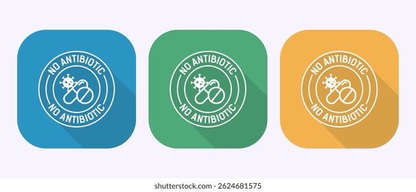 Antibiotic free icon design illustration, No antibiotic, Organic, healthy, natural sign in shadow button design