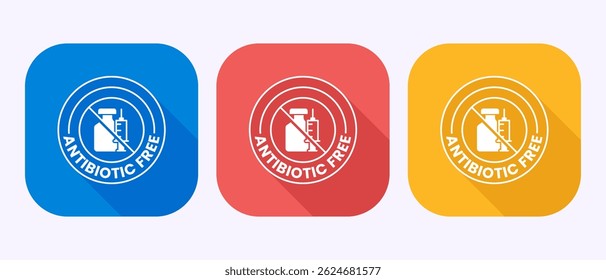 Antibiotic free icon design illustration, No antibiotic, Organic, healthy, natural sign in shadow button design