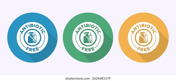 Antibiotic free icon design illustration, No antibiotic, Organic, healthy, natural sign in shadow button design