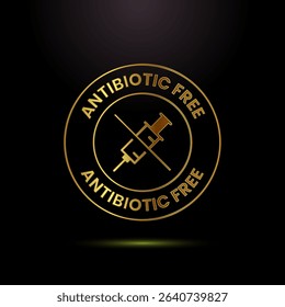 Antibiotic free icon design illustration, No antibiotic label badge in gold color style