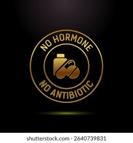 Antibiotic free icon design illustration, No antibiotic label badge in gold color style
