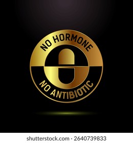 Antibiotic free icon design illustration, No antibiotic label badge in gold color style