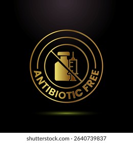 Antibiotic free icon design illustration, No antibiotic label badge in gold color style
