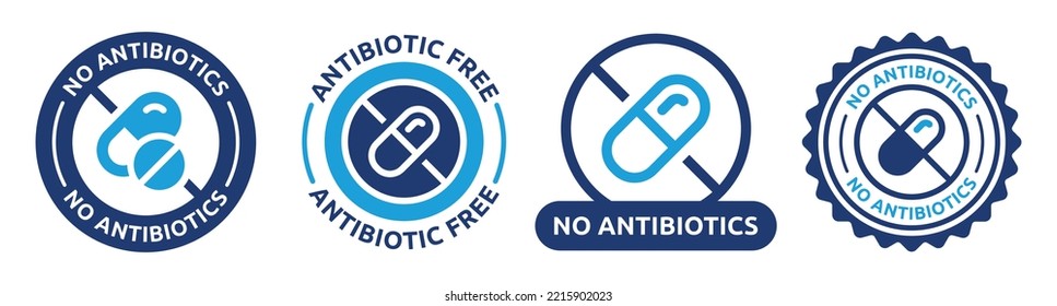 Antibiotic Free Label set. No antibiotics for healthy products. Vector illustration.