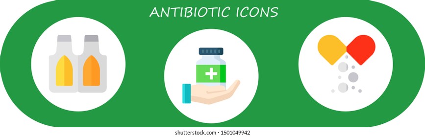 antibiotic icon set. 3 flat antibiotic icons.  Collection Of - suppositories, medicine