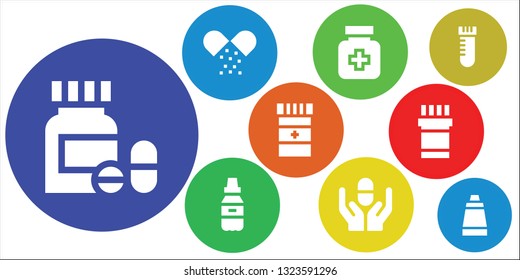 antibiotic icon set. 9 filled antibiotic icons.  Simple modern icons about  - Pills, Medicine, Drugs, Pill, Vial, Ointment