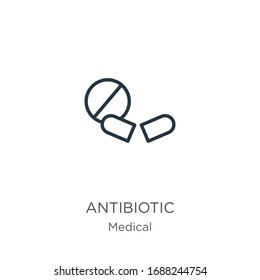 Antibiotic icon. Thin linear antibiotic outline icon isolated on white background from medical collection. Line vector sign, symbol for web and mobile