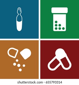 Antibiotic icons set. set of 4 antibiotic filled icons such as medical ampoule, pill