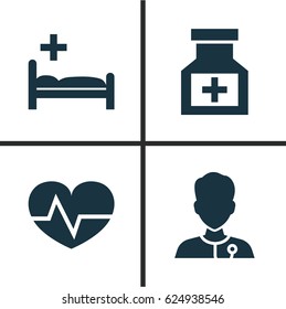 Antibiotic Icons Set. Collection Of Beating, Polyclinic, Healer And Other Elements. Also Includes Symbols Such As Medic, Heartbeat, Illness.