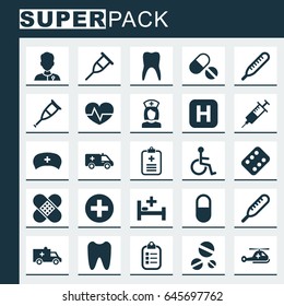 Antibiotic Icons Set. Collection Of Beating, Bus, Dental And Other Elements. Also Includes Symbols Such As Analyzes, Teeth, Ache.