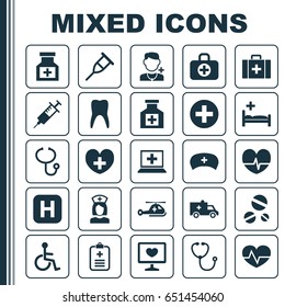 Antibiotic Icons Set. Collection Of Beating, Copter, Dental And Other Elements. Also Includes Symbols Such As Medicine, Rhythm, Review.