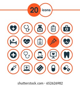 Antibiotic Icons Set. Collection Of Beating, Heal, Stand Elements. Also Includes Symbols Such As Doctor, Physician, Data.
