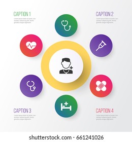 Antibiotic Icons Set. Collection Of Beating, Tent, Bandage Elements. Also Includes Symbols Such As Device, Stethoscope, Help.