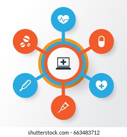 Antibiotic Icons Set. Collection Of Beating, Ache, Spike And Other Elements. Also Includes Symbols Such As Crutch, Medicine, Spike.