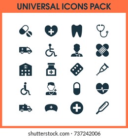 Antibiotic Icons Set. Collection Of Bus, Disabled, Pellet And Other Elements. Also Includes Symbols Such As Temperature, Hospital, Heal.