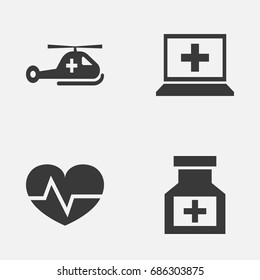 Antibiotic Icons Set. Collection Of Copter, Heart is Beating, Drug And Other Elements. Also Includes Symbols Such As Drug, Pulse, Database.