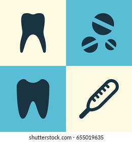 Antibiotic Icons Set. Collection Of Cure, Claw, Ache And Other Elements. Also Includes Symbols Such As Tooth, Drug, Ache.