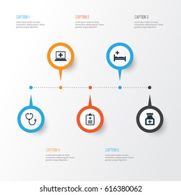 Antibiotic Icons Set. Collection Of Database, Polyclinic, Device And Other Elements. Also Includes Symbols Such As Device, Medicine, Analyzes.