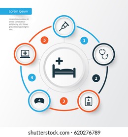Antibiotic Icons Set. Collection Of Database, Stand, Device Elements. Also Includes Symbols Such As Polyclinic, Data, Database.