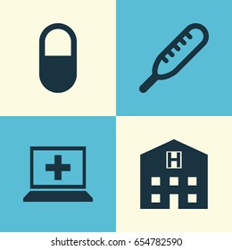 Antibiotic Icons Set. Collection Of Database, Ache, Pellet And Other Elements. Also Includes Symbols Such As Pellet, Medical, Retreat.