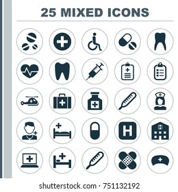 Antibiotic Icons Set. Collection Of Database, Beating, Hospital And Other Elements. Also Includes Symbols Such As Aid, Thermometer, Temperature.