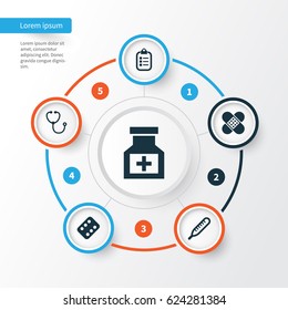 Antibiotic Icons Set. Collection Of Device, Mark, Remedy And Other Elements. Also Includes Symbols Such As Nurse, Medicament, Record.