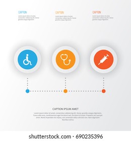Antibiotic Icons Set. Collection Of Device, Handicapped, Peck Elements. Also Includes Symbols Such As Wheelchair, Stethoscope, Stings.