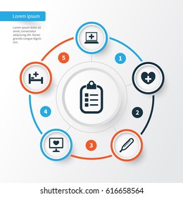 Antibiotic Icons Set. Collection Of Diagnosis, Heal, Mark And Other Elements. Also Includes Symbols Such As Computer, Mercury, Heartbeat.