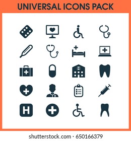 Antibiotic Icons Set. Collection Of Diagnosis, Chest, Pellet And Other Elements. Also Includes Symbols Such As Peck, Review, Capsule.