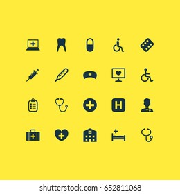 Antibiotic Icons Set. Collection Of Disabled, Peck, Retreat And Other Elements. Also Includes Symbols Such As Medical, Diagnostics, Wheelchair.