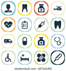Antibiotic Icons Set. Collection Of Drug, Healer, Ache And Other Elements. Also Includes Symbols Such As First-Aid, Mark, Medicament.
