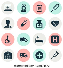 Antibiotic Icons Set. Collection Of First-Aid, Hospital, Drug And Other Elements. Also Includes Symbols Such As Nanny, Capsule, Record.