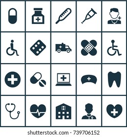 Antibiotic Icons Set. Collection Of Healer, Disabled, Physician And Other Elements. Also Includes Symbols Such As Invalid, Hospital, Rhythm.