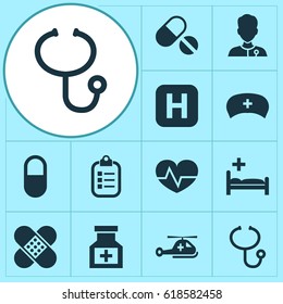 Antibiotic Icons Set. Collection Of Mark, Healer, Review And Other Elements. Also Includes Symbols Such As Medicine, Check, Pellet.