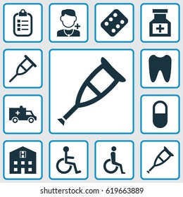 Antibiotic Icons Set. Collection Of Mark, Physician, Remedy And Other Elements. Also Includes Symbols Such As Capsule, Stand, Record.