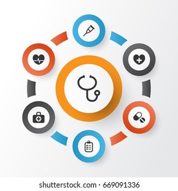 Antibiotic Icons Set. Collection Of Mark, Pills, Review And Other Elements. Also Includes Symbols Such As Mark, Care, Heal.